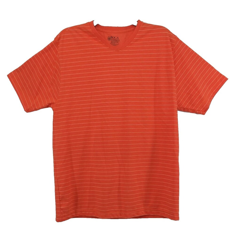 Boca Classics Shirt Men Size M Orange Striped Short Sleeve V-Neck Casual Top